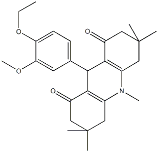 9-(4-ethoxy-3-methoxyphenyl)-3,3,6,6,10-pentamethyl-3,4,6,7,9,10-hexahydroacridine-1,8(2H,5H)-dione 化学構造式