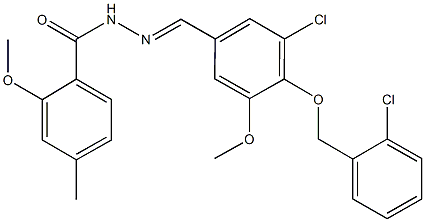 N'-{3-chloro-4-[(2-chlorobenzyl)oxy]-5-methoxybenzylidene}-2-methoxy-4-methylbenzohydrazide Struktur