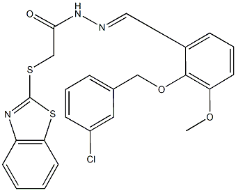 2-(1,3-benzothiazol-2-ylsulfanyl)-N'-{2-[(3-chlorobenzyl)oxy]-3-methoxybenzylidene}acetohydrazide 化学構造式