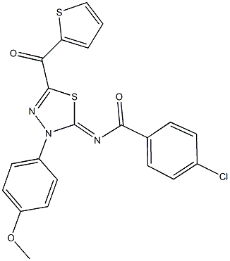 4-chloro-N-(3-(4-methoxyphenyl)-5-(2-thienylcarbonyl)-1,3,4-thiadiazol-2(3H)-ylidene)benzamide,494764-34-0,结构式