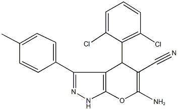 6-amino-4-(2,6-dichlorophenyl)-3-(4-methylphenyl)-1,4-dihydropyrano[2,3-c]pyrazole-5-carbonitrile 结构式