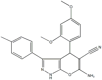 6-amino-4-(2,4-dimethoxyphenyl)-3-(4-methylphenyl)-1,4-dihydropyrano[2,3-c]pyrazole-5-carbonitrile Structure