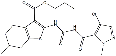 propyl 2-[({[(4-chloro-1-methyl-1H-pyrazol-5-yl)carbonyl]amino}carbothioyl)amino]-6-methyl-4,5,6,7-tetrahydro-1-benzothiophene-3-carboxylate Structure