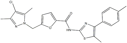 5-[(4-chloro-3,5-dimethyl-1H-pyrazol-1-yl)methyl]-N-[5-methyl-4-(4-methylphenyl)-1,3-thiazol-2-yl]-2-furamide,494791-00-3,结构式