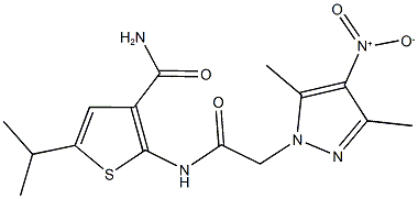 2-[({4-nitro-3,5-dimethyl-1H-pyrazol-1-yl}acetyl)amino]-5-isopropyl-3-thiophenecarboxamide 结构式