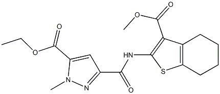 ethyl 3-({[3-(methoxycarbonyl)-4,5,6,7-tetrahydro-1-benzothien-2-yl]amino}carbonyl)-1-methyl-1H-pyrazole-5-carboxylate Structure