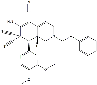6-amino-8-(3,4-dimethoxyphenyl)-2-(2-phenylethyl)-2,3,8,8a-tetrahydro-5,7,7(1H)-isoquinolinetricarbonitrile Struktur