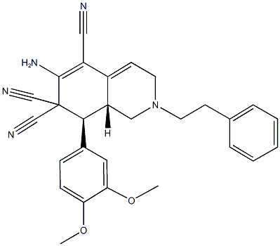 6-amino-8-(3,4-dimethoxyphenyl)-2-(2-phenylethyl)-2,3,8,8a-tetrahydro-5,7,7(1H)-isoquinolinetricarbonitrile 结构式