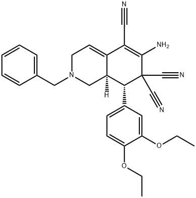 6-amino-2-benzyl-8-(3,4-diethoxyphenyl)-2,3,8,8a-tetrahydro-5,7,7(1H)-isoquinolinetricarbonitrile,494792-14-2,结构式