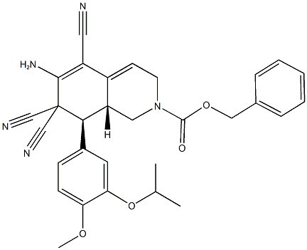 benzyl 6-amino-5,7,7-tricyano-8-(3-isopropoxy-4-methoxyphenyl)-3,7,8,8a-tetrahydro-2(1H)-isoquinolinecarboxylate Struktur