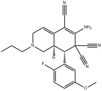 6-amino-8-(2-fluoro-5-methoxyphenyl)-2-propyl-2,3,8,8a-tetrahydro-5,7,7(1H)-isoquinolinetricarbonitrile,494792-39-1,结构式