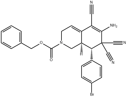 benzyl 6-amino-8-(4-bromophenyl)-5,7,7-tricyano-3,7,8,8a-tetrahydro-2(1H)-isoquinolinecarboxylate Struktur
