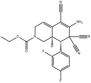 ethyl 6-amino-5,7,7-tricyano-8-(2,4-difluorophenyl)-3,7,8,8a-tetrahydro-2(1H)-isoquinolinecarboxylate,494792-80-2,结构式