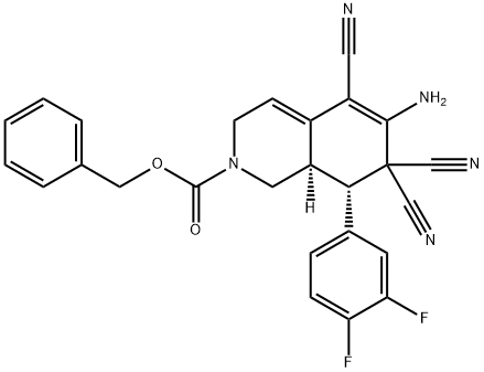 benzyl 6-amino-5,7,7-tricyano-8-(3,4-difluorophenyl)-3,7,8,8a-tetrahydro-2(1H)-isoquinolinecarboxylate Struktur
