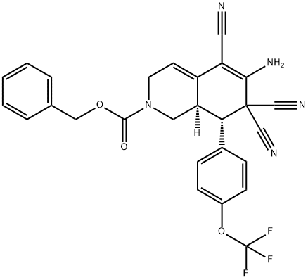 benzyl 6-amino-5,7,7-tricyano-8-[4-(trifluoromethoxy)phenyl]-3,7,8,8a-tetrahydro-2(1H)-isoquinolinecarboxylate,494792-87-9,结构式