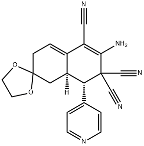 2-amino-4-(4-pyridinyl)-4a,5,6,7-tetrahydrospiro[naphthalene-6,2'-[1,3]-dioxolane]-1,3,3(4H)-tricarbonitrile 化学構造式