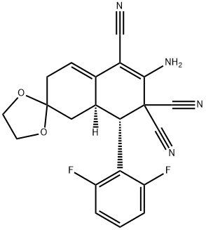 2-amino-4-(2,6-difluorophenyl)-4a,5,6,7-tetrahydrospiro[naphthalene-6,2'-[1,3]-dioxolane]-1,3,3(4H)-tricarbonitrile Structure