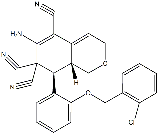 6-amino-8-{2-[(2-chlorobenzyl)oxy]phenyl}-8,8a-dihydro-1H-isochromene-5,7,7(3H)-tricarbonitrile Struktur