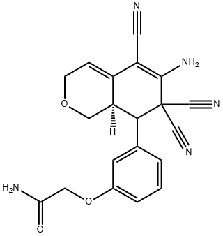2-[3-(6-amino-5,7,7-tricyano-3,7,8,8a-tetrahydro-1H-isochromen-8-yl)phenoxy]acetamide Struktur