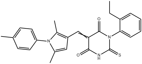 5-{[2,5-dimethyl-1-(4-methylphenyl)-1H-pyrrol-3-yl]methylene}-1-(2-ethylphenyl)-2-thioxodihydro-4,6(1H,5H)-pyrimidinedione,494832-08-5,结构式