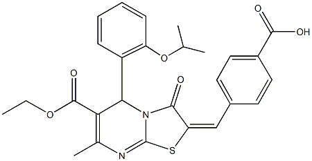 4-[(6-(ethoxycarbonyl)-5-(2-isopropoxyphenyl)-7-methyl-3-oxo-5H-[1,3]thiazolo[3,2-a]pyrimidin-2(3H)-ylidene)methyl]benzoic acid Structure