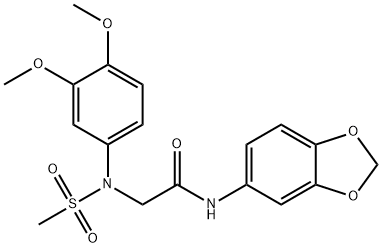 N-(1,3-benzodioxol-5-yl)-2-[3,4-dimethoxy(methylsulfonyl)anilino]acetamide 化学構造式