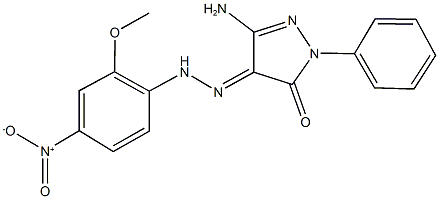 3-amino-1-phenyl-1H-pyrazole-4,5-dione 4-({4-nitro-2-methoxyphenyl}hydrazone) Structure