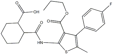 2-({[4-(4-fluorophenyl)-5-methyl-3-(propoxycarbonyl)-2-thienyl]amino}carbonyl)cyclohexanecarboxylic acid Structure