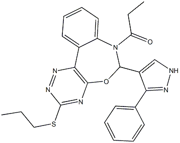 6-(3-phenyl-1H-pyrazol-4-yl)-7-propionyl-6,7-dihydro[1,2,4]triazino[5,6-d][3,1]benzoxazepin-3-yl propyl sulfide 结构式