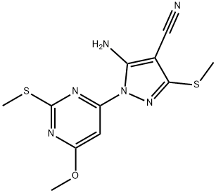 5-amino-1-[6-methoxy-2-(methylsulfanyl)-4-pyrimidinyl]-3-(methylsulfanyl)-1H-pyrazole-4-carbonitrile 化学構造式