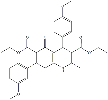 diethyl 7-(3-methoxyphenyl)-4-(4-methoxyphenyl)-2-methyl-5-oxo-1,4,5,6,7,8-hexahydro-3,6-quinolinedicarboxylate,495374-53-3,结构式