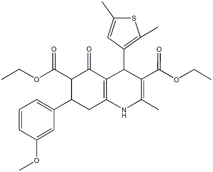 diethyl 4-(2,5-dimethyl-3-thienyl)-7-(3-methoxyphenyl)-2-methyl-5-oxo-1,4,5,6,7,8-hexahydro-3,6-quinolinedicarboxylate 化学構造式