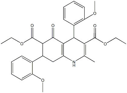 diethyl 4,7-bis(2-methoxyphenyl)-2-methyl-5-oxo-1,4,5,6,7,8-hexahydro-3,6-quinolinedicarboxylate 化学構造式