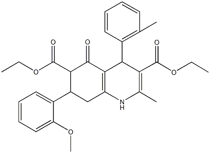 diethyl 7-(2-methoxyphenyl)-2-methyl-4-(2-methylphenyl)-5-oxo-1,4,5,6,7,8-hexahydro-3,6-quinolinedicarboxylate 结构式