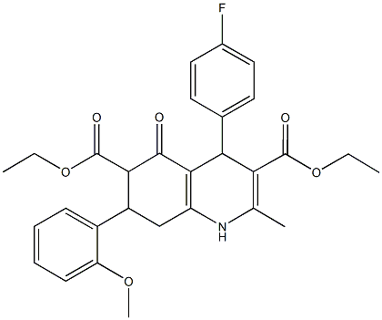diethyl 4-(4-fluorophenyl)-7-(2-methoxyphenyl)-2-methyl-5-oxo-1,4,5,6,7,8-hexahydro-3,6-quinolinedicarboxylate,495374-96-4,结构式