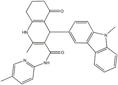 2-methyl-4-(9-methyl-9H-carbazol-3-yl)-N-(5-methylpyridin-2-yl)-5-oxo-1,4,5,6,7,8-hexahydroquinoline-3-carboxamide 化学構造式