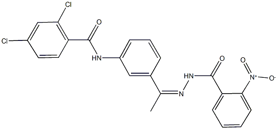 2,4-dichloro-N-[3-(N-{2-nitrobenzoyl}ethanehydrazonoyl)phenyl]benzamide 化学構造式