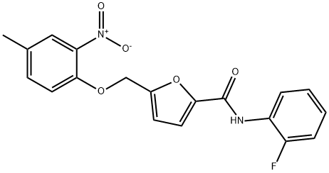 N-(2-fluorophenyl)-5-({2-nitro-4-methylphenoxy}methyl)-2-furamide Structure