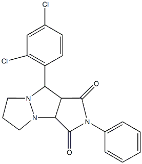 9-(2,4-dichlorophenyl)-2-phenyltetrahydro-5H-pyrazolo[1,2-a]pyrrolo[3,4-c]pyrazole-1,3(2H,3aH)-dione Struktur