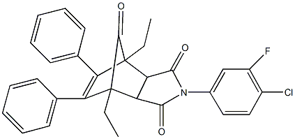 4-(4-chloro-3-fluorophenyl)-1,7-diethyl-8,9-diphenyl-4-azatricyclo[5.2.1.0~2,6~]dec-8-ene-3,5,10-trione Struktur