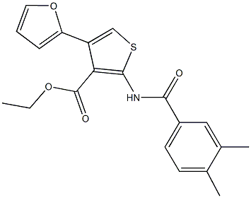 ethyl 2-[(3,4-dimethylbenzoyl)amino]-4-(2-furyl)-3-thiophenecarboxylate 化学構造式