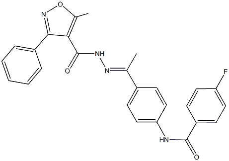 4-fluoro-N-(4-{N-[(5-methyl-3-phenyl-4-isoxazolyl)carbonyl]ethanehydrazonoyl}phenyl)benzamide 化学構造式