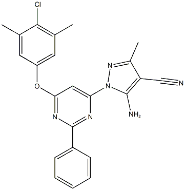 5-amino-1-[6-(4-chloro-3,5-dimethylphenoxy)-2-phenyl-4-pyrimidinyl]-3-methyl-1H-pyrazole-4-carbonitrile 结构式