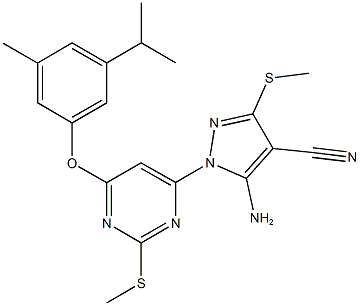 5-amino-1-[6-(3-isopropyl-5-methylphenoxy)-2-(methylsulfanyl)-4-pyrimidinyl]-3-(methylsulfanyl)-1H-pyrazole-4-carbonitrile,495401-70-2,结构式