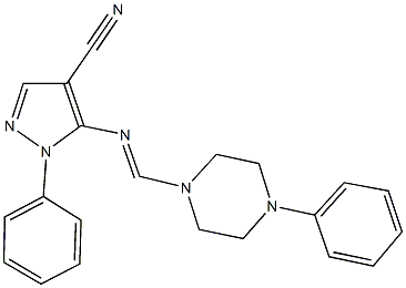 1-phenyl-5-{[(4-phenyl-1-piperazinyl)methylene]amino}-1H-pyrazole-4-carbonitrile Struktur