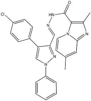 N'-{[4-(4-chlorophenyl)-1-phenyl-1H-pyrazol-3-yl]methylene}-2,7-dimethylimidazo[1,2-a]pyridine-3-carbohydrazide 结构式