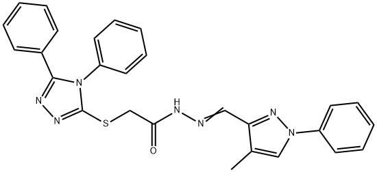 2-[(4,5-diphenyl-4H-1,2,4-triazol-3-yl)sulfanyl]-N'-[(4-methyl-1-phenyl-1H-pyrazol-3-yl)methylene]acetohydrazide 化学構造式