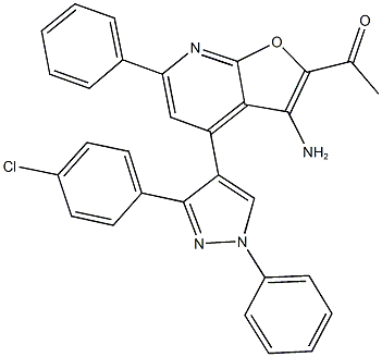 1-{3-amino-4-[3-(4-chlorophenyl)-1-phenyl-1H-pyrazol-4-yl]-6-phenylfuro[2,3-b]pyridin-2-yl}ethanone 结构式
