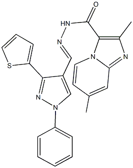 2,7-dimethyl-N'-{[1-phenyl-3-(2-thienyl)-1H-pyrazol-4-yl]methylene}imidazo[1,2-a]pyridine-3-carbohydrazide 结构式