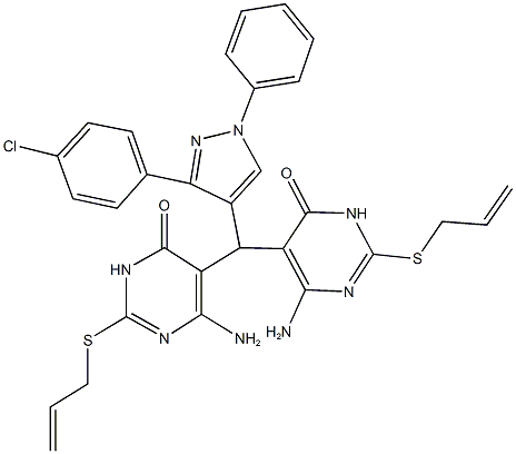 2-(allylsulfanyl)-5-{[2-(allylsulfanyl)-4-amino-6-oxo-1,6-dihydro-5-pyrimidinyl][3-(4-chlorophenyl)-1-phenyl-1H-pyrazol-4-yl]methyl}-6-amino-4(3H)-pyrimidinone|